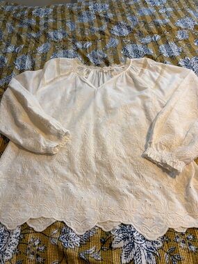 Boho Cream Embroidered Peasant Blouse